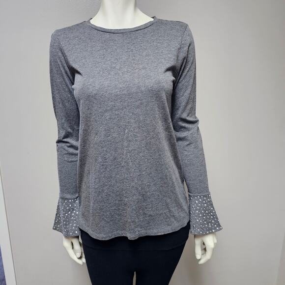 Michael Kors Womens Bell Sleeve Silver Studs Crew Neck Top Size S/P - Picture 1 of 9